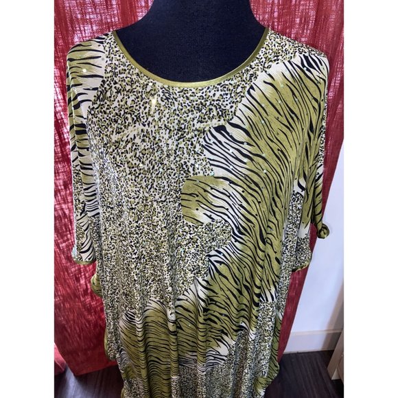 Vtg AL MAKDOOMI Kaftan Lounge Mumu Animal Print Safari Size S/M Dress Coverup - Picture 4 of 16